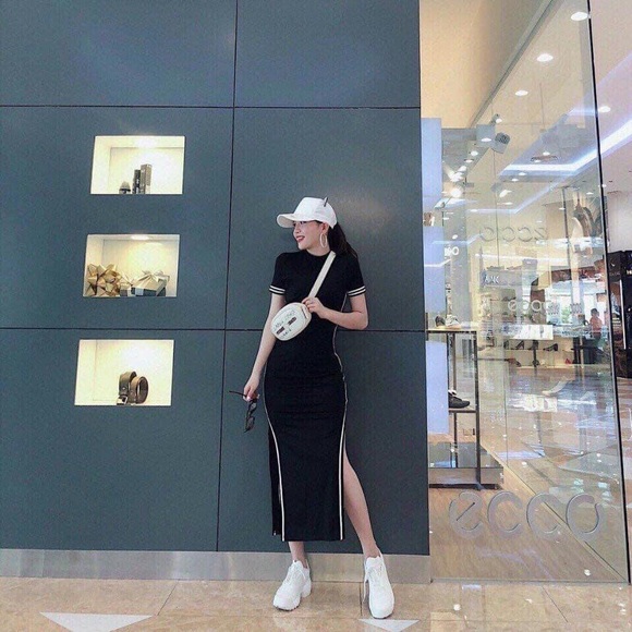 Black dress with white stripes - Picture 2 of 2